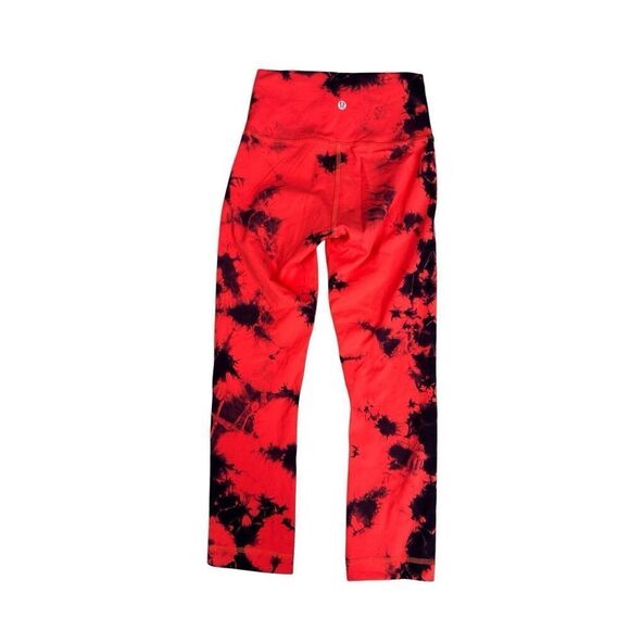 Lululemon Wunder Train High-Rise Crop 23" Wash Tie Dye Carnation Red Black 4 - Picture 3 of 9